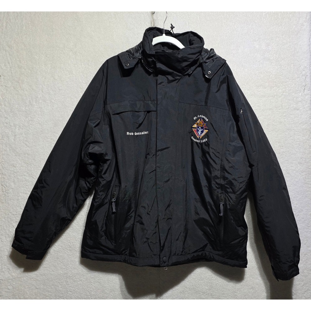 Black Fleece Lined Hooded Jacket Knights of Columbus St Ambrose Council 1489 XL - Picture 1 of 14
